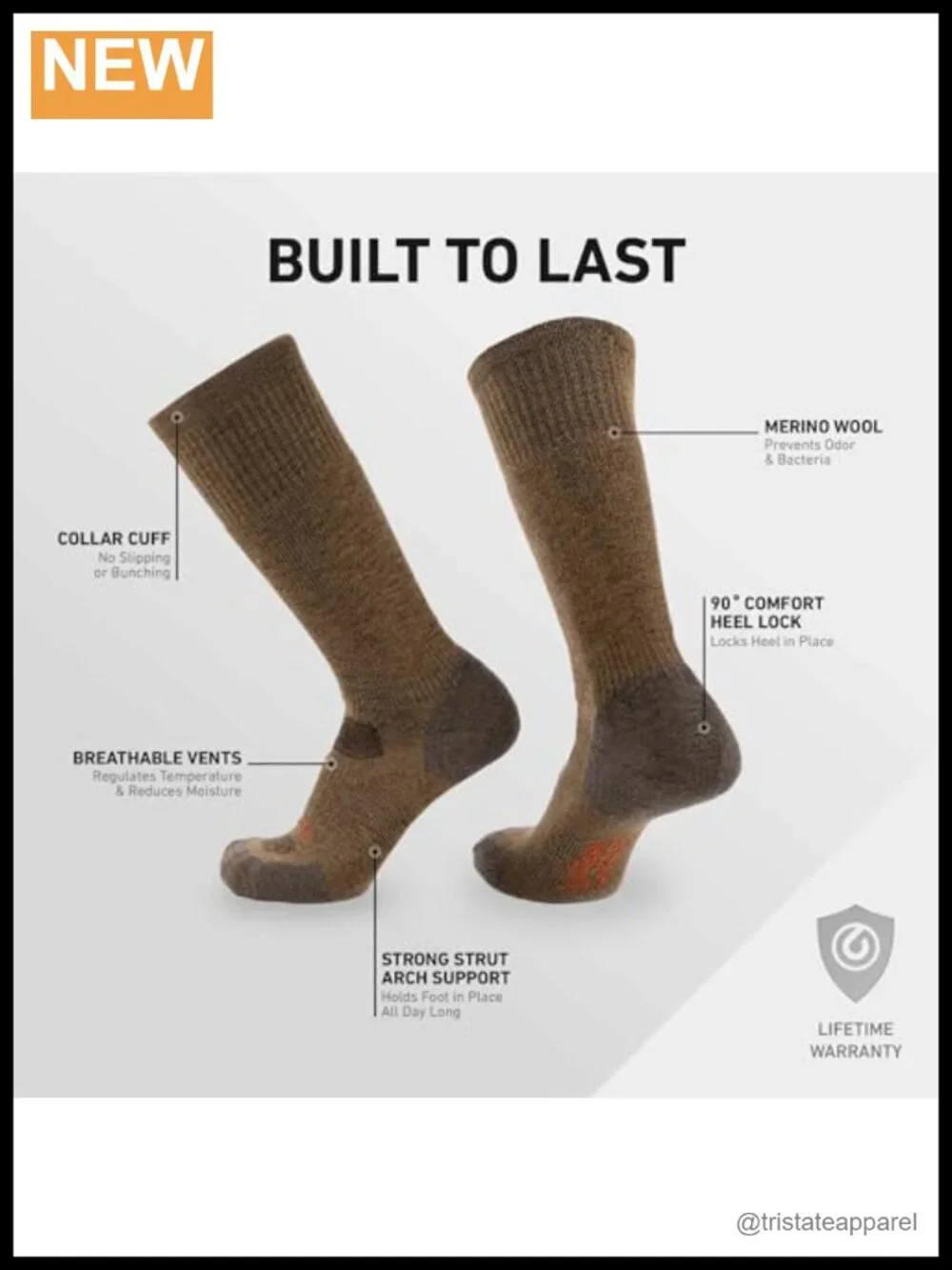 GRIP6 Merino Wool Boot Socks – Hiking Socks Made in USA – Lightweight Warm